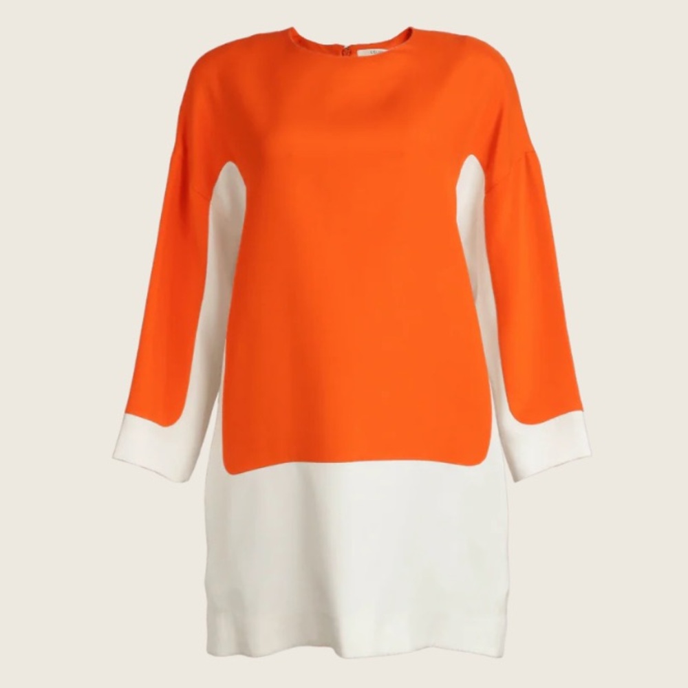 Celine Paris silk orange white colour block mini dress, size EU 38/ US M